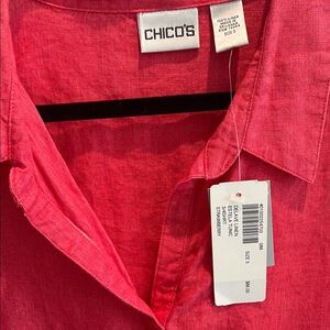 Chico's Vibrant Pink Linen Women’s Shirt Size 3 Brand new with tags